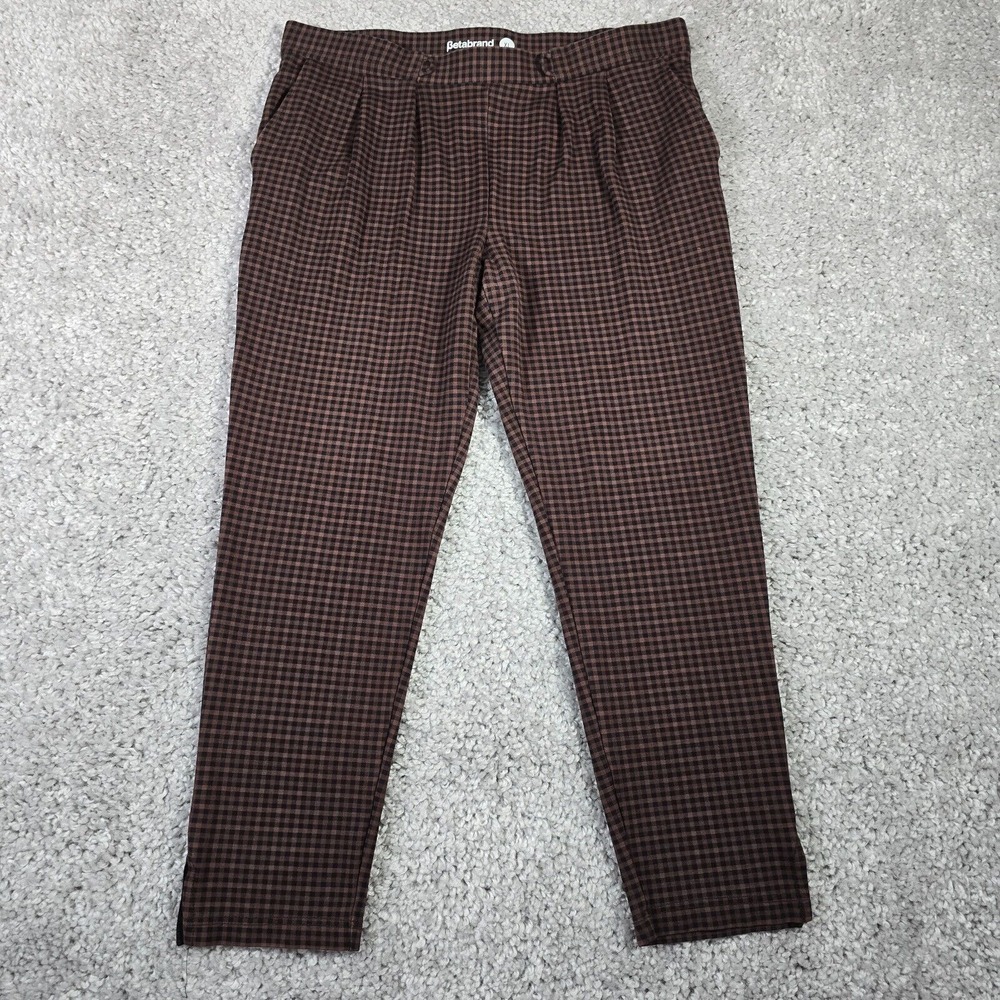 Betabrand Womens Soho Joggers Brown Gingham Plaid‎ Pull On Pants Size XL Preppy